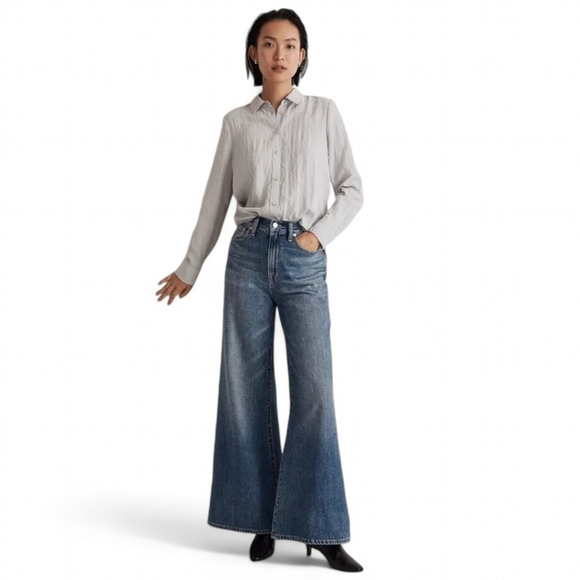 MadeWell Crinkle Loose Fit Long Sleeved Shirt Women's XS NWT Silver Gray - Picture 3 of 11